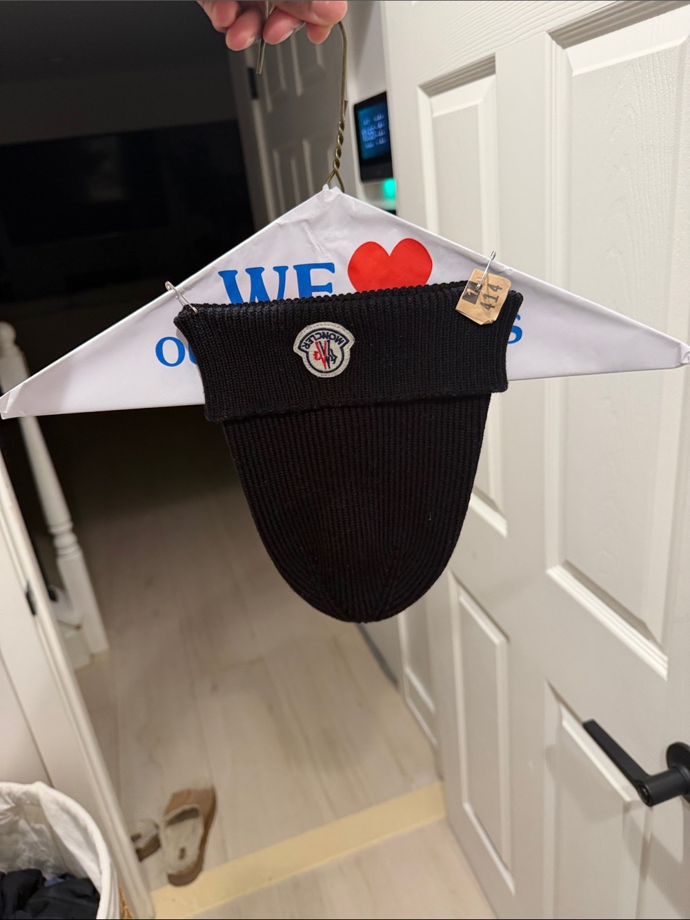 Moncler Kids Black Ribbed Knit Beanie with Logo Patch